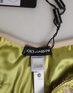 Green Silk Satin Floral Lace Trim Panty Underwear