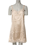 Nude Chemise Lingerie Silk Blend Lace Trim Dress
