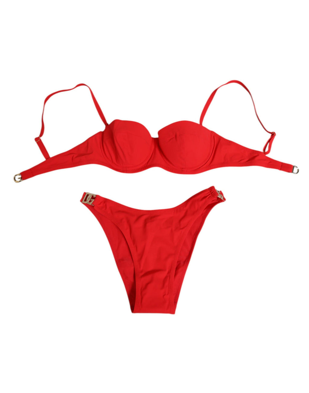 Roter Nylon-Bikini, zweiteilig, Oberteil und Unterteil