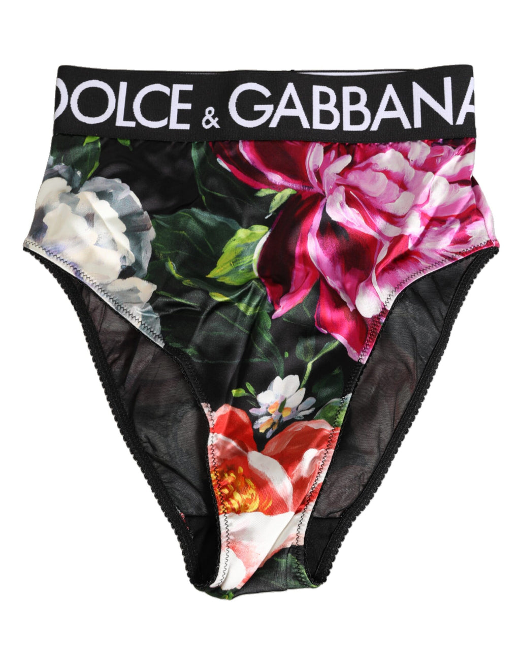 Schwarzer Slip mit hohem Bund und Blumenmuster