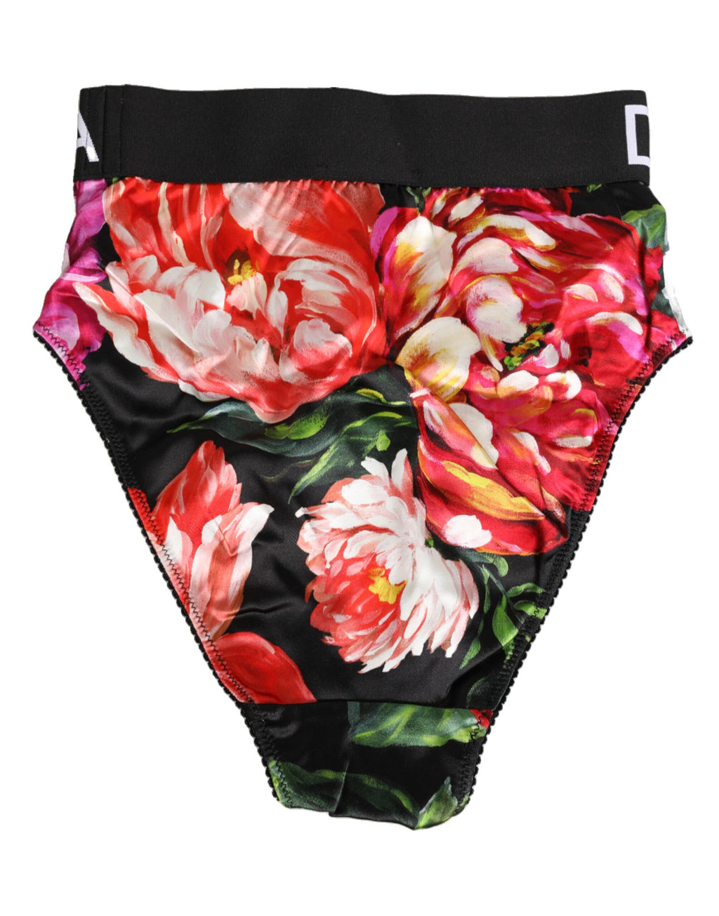 Schwarzer Slip mit hohem Bund und Blumenmuster