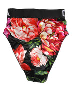 Schwarzer Slip mit hohem Bund und Blumenmuster