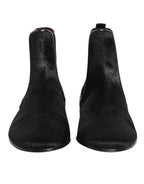 Schwarze Leder Pelz Herren CHELSEA Stiefel Schuhe