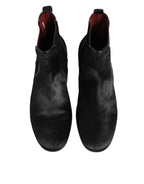 Schwarze Leder Pelz Herren CHELSEA Stiefel Schuhe