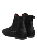 Schwarze Leder Pelz Herren CHELSEA Stiefel Schuhe