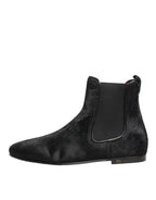 Schwarze Leder Pelz Herren CHELSEA Stiefel Schuhe