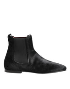 Schwarze Leder Pelz Herren CHELSEA Stiefel Schuhe