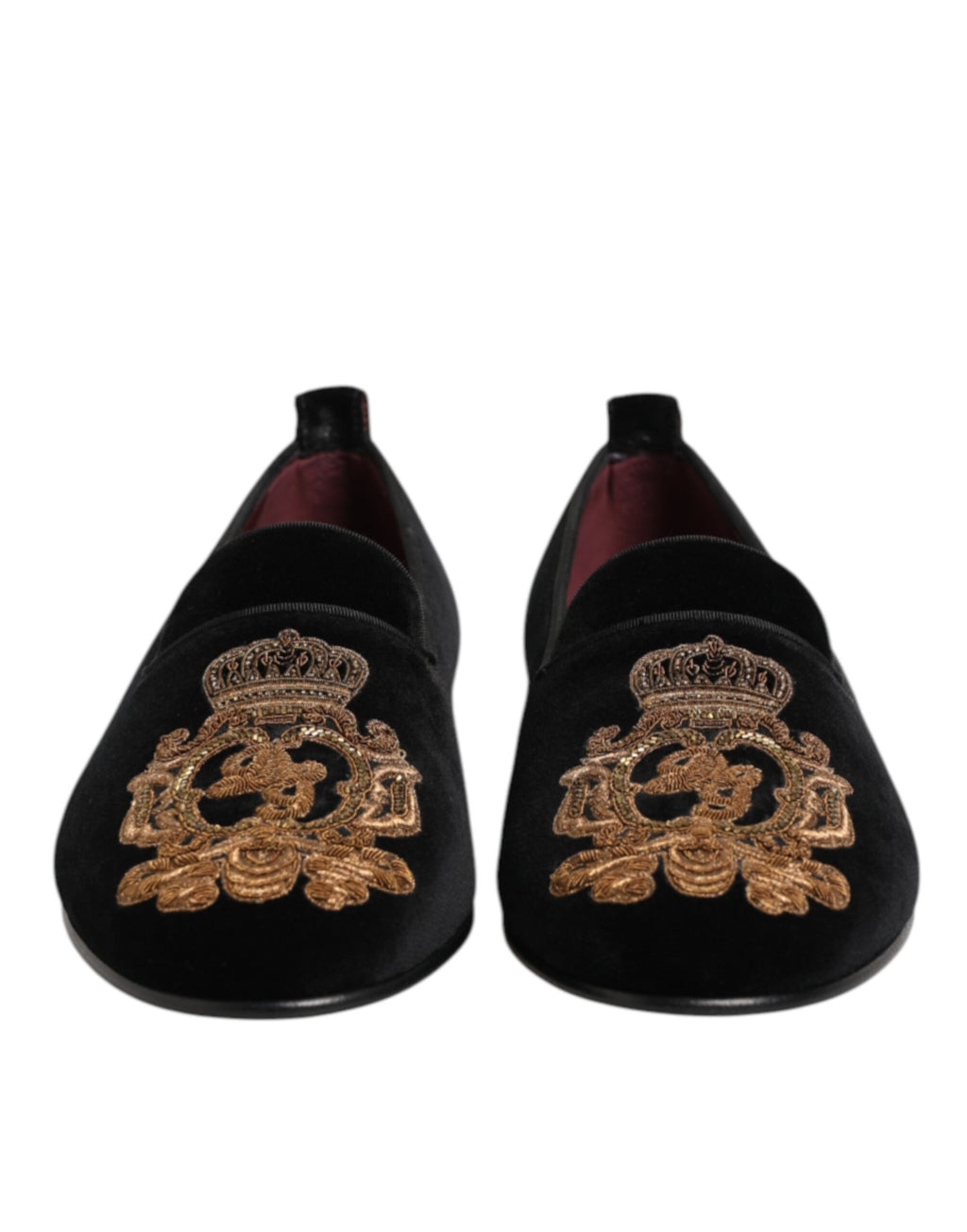 Herren-Loafer-Schuhe Schwarz Samt Gold Krone