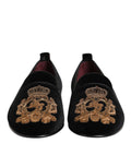 Herren-Loafer-Schuhe Schwarz Samt Gold Krone