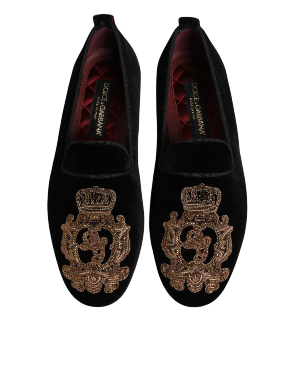 Herren-Loafer-Schuhe Schwarz Samt Gold Krone
