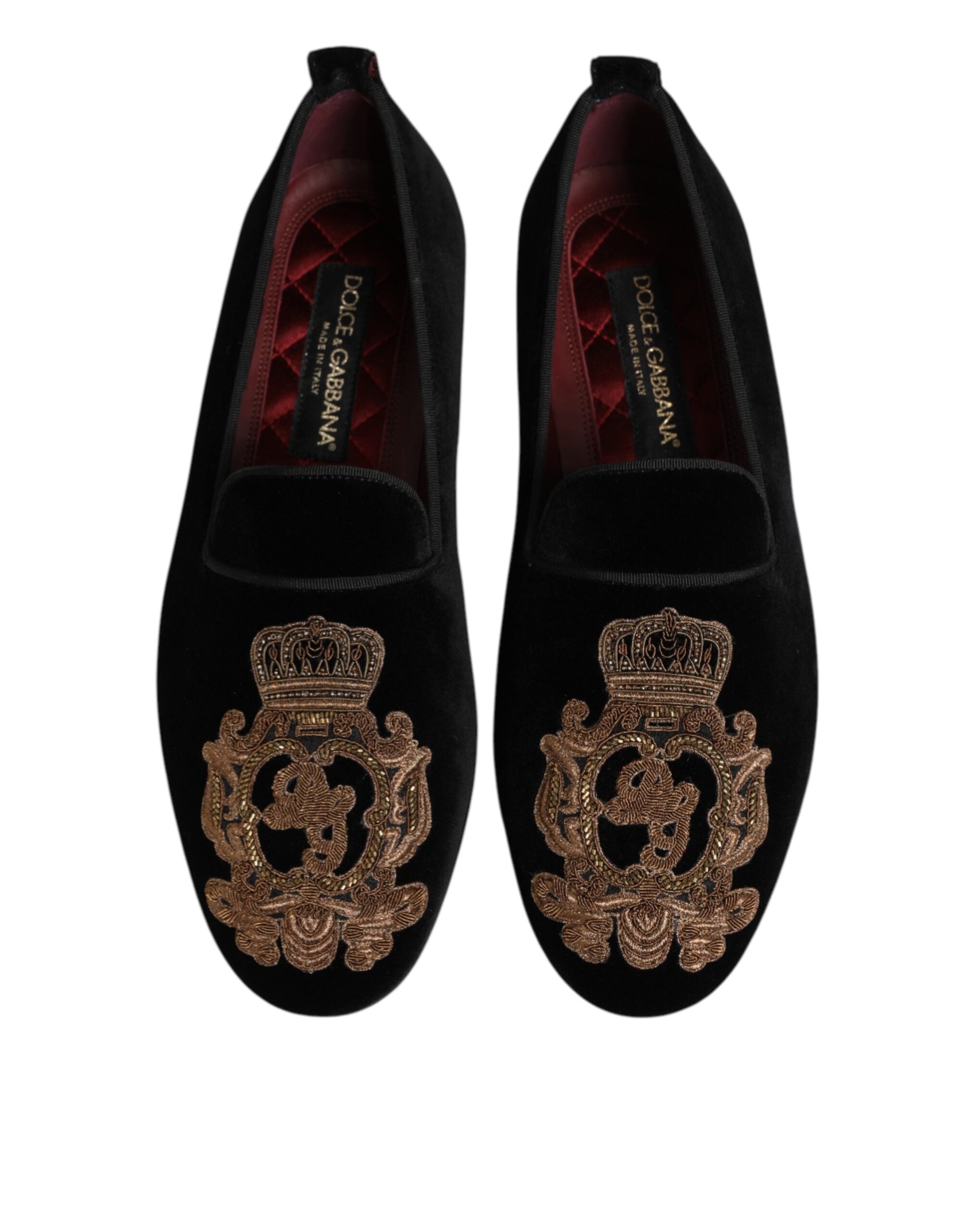 Black Velvet Gold Crown Men's Loafers Shoes