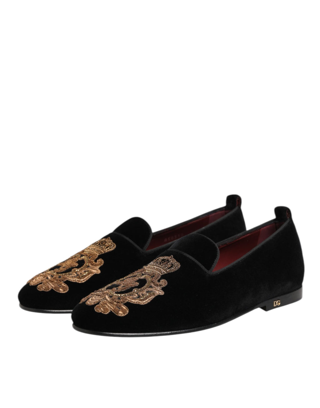 Herren-Loafer-Schuhe Schwarz Samt Gold Krone
