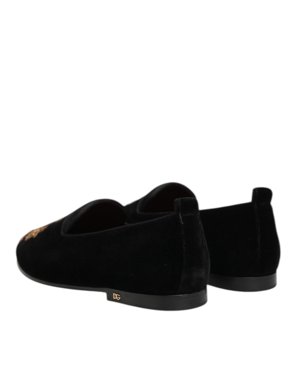 Herren-Loafer-Schuhe Schwarz Samt Gold Krone