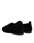 Herren-Loafer-Schuhe Schwarz Samt Gold Krone