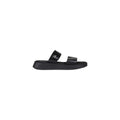 Schwarze flache Ledersandalen