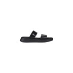 Schwarze flache Ledersandalen
