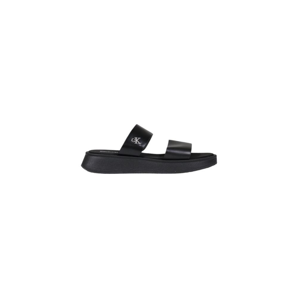 Schwarze flache Ledersandalen