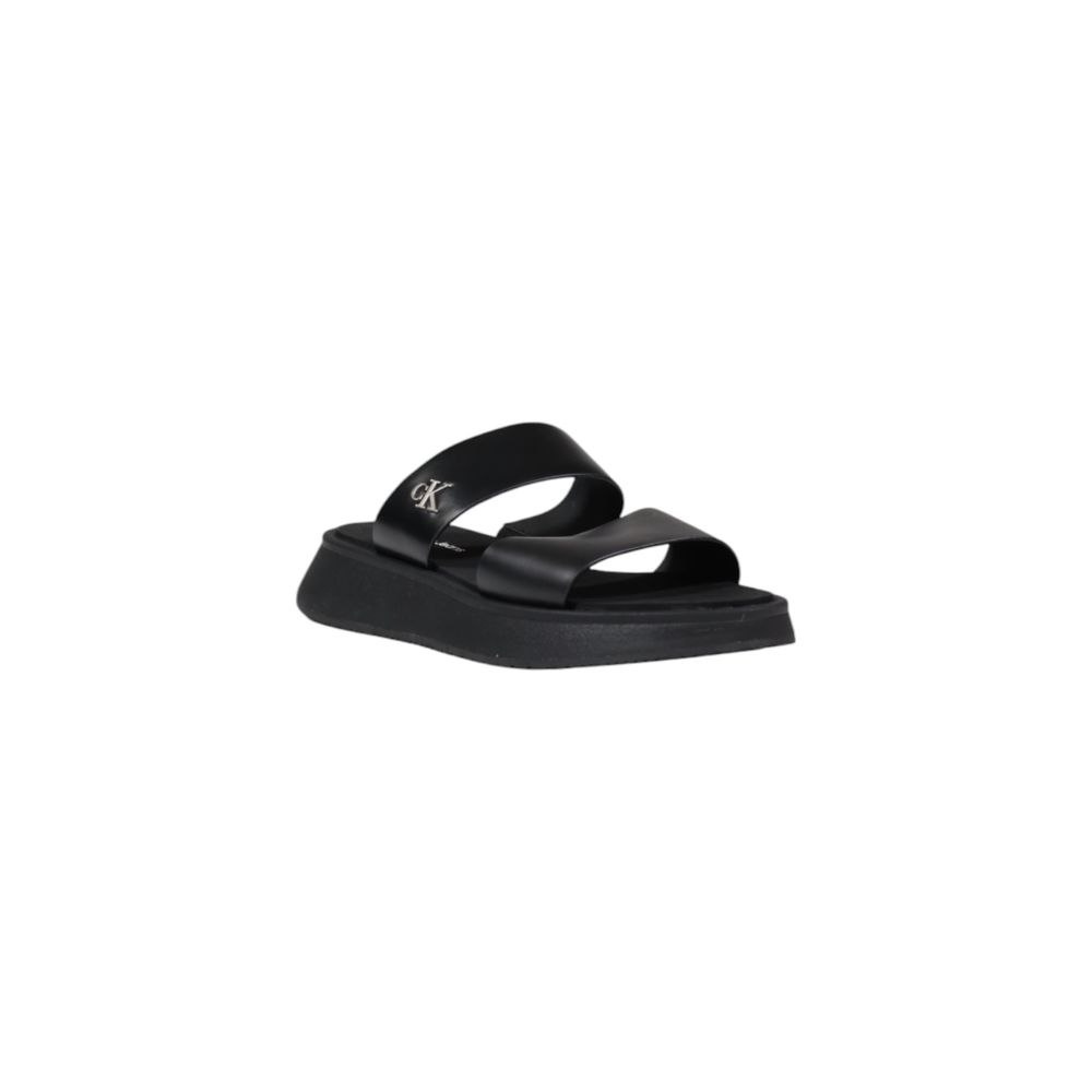 Schwarze flache Ledersandalen