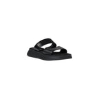 Schwarze flache Ledersandalen