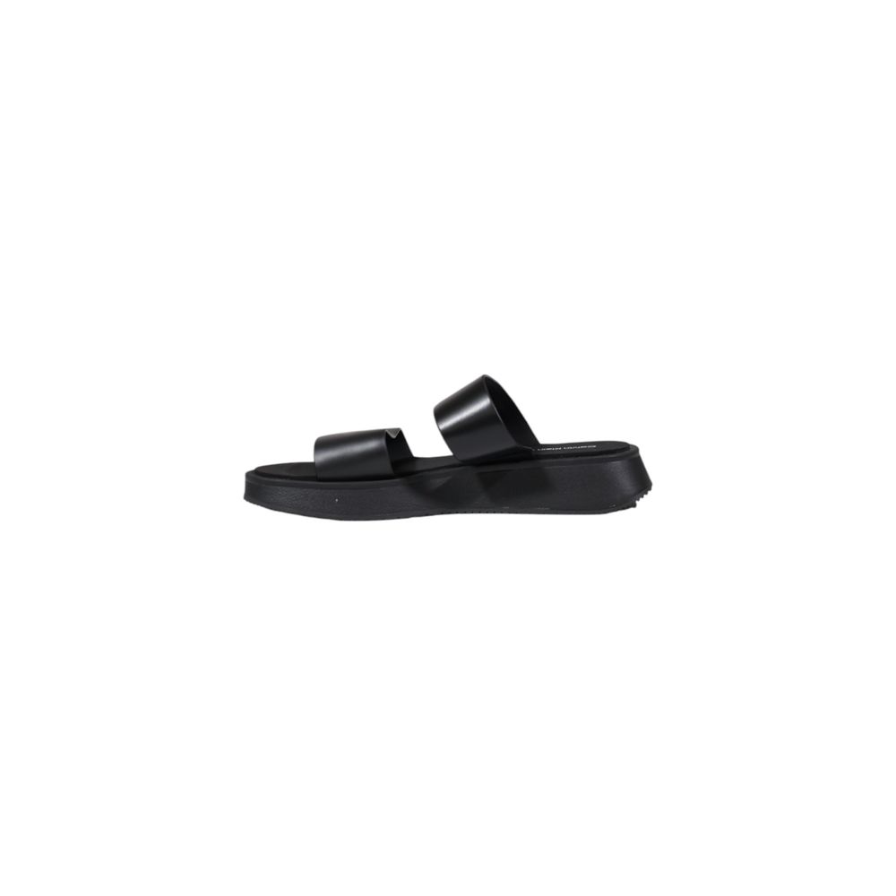Schwarze flache Ledersandalen