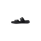 Schwarze flache Ledersandalen