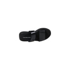 Schwarze flache Ledersandalen