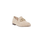 Beige Leather Platform Pumps