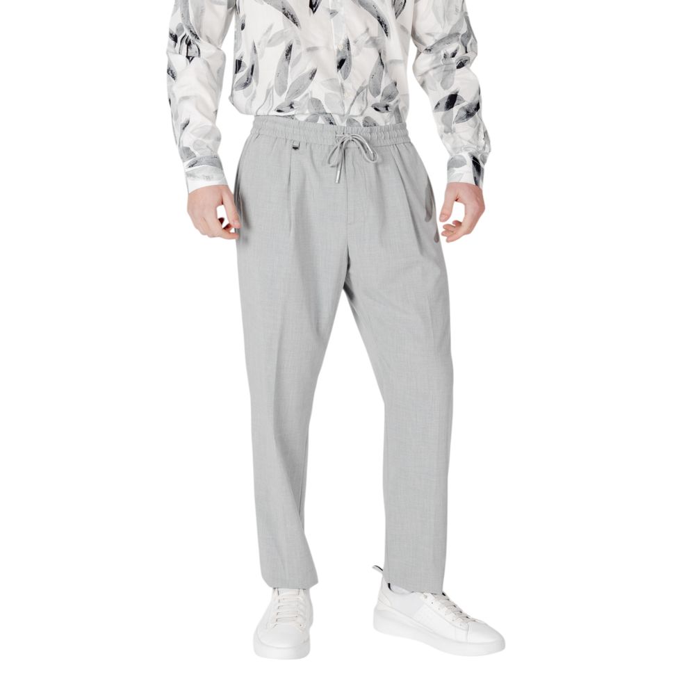 Gray Polyester Casual Pants