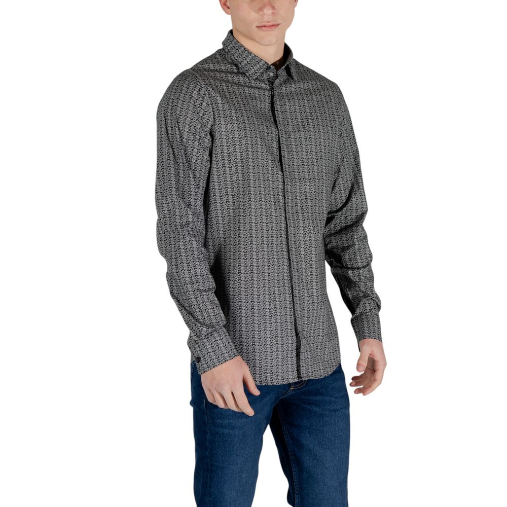 Black Cotton Patterned Shirt
