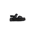 Schwarze flache Ledersandalen