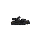 Schwarze flache Ledersandalen
