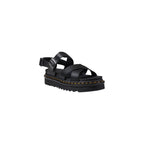 Schwarze flache Ledersandalen
