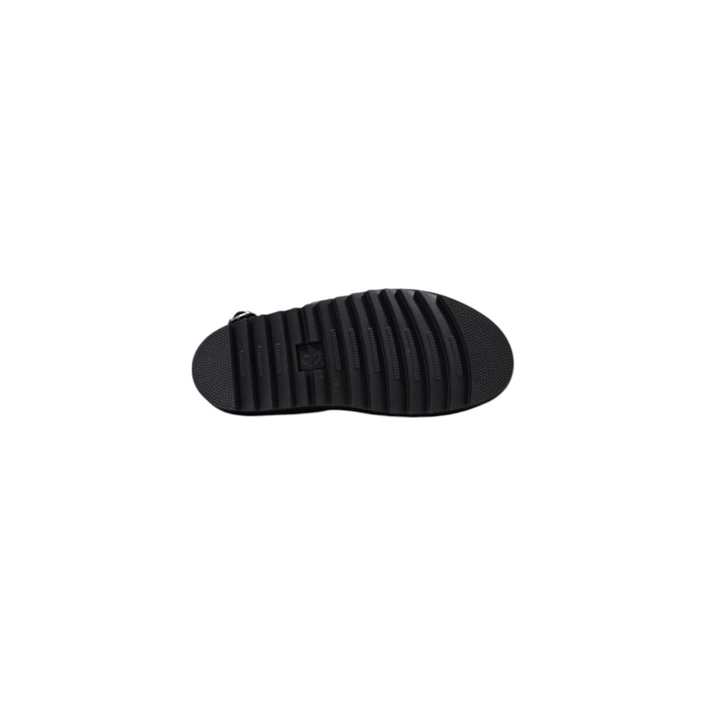 Schwarze flache Ledersandalen