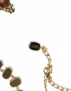 Gold Brass Link Chain Rose Petal Crystal Necklace