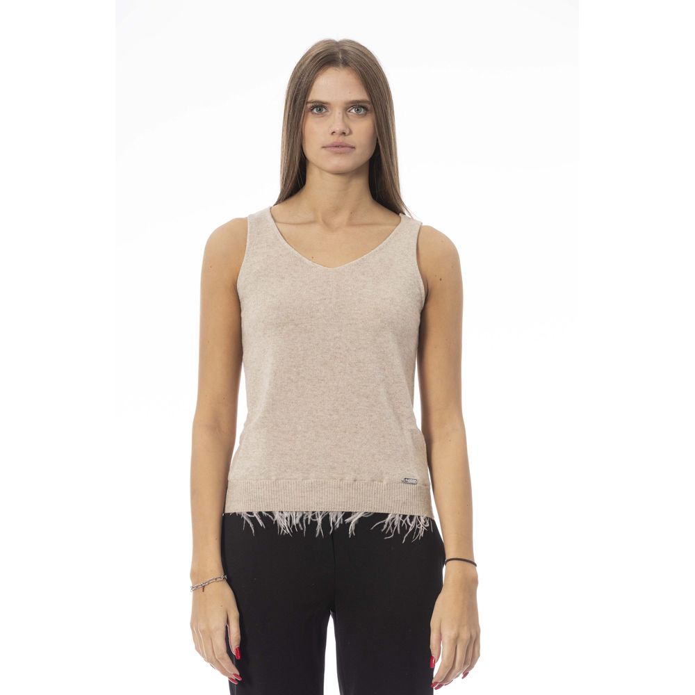 Damen-Top aus beigefarbener Wolle