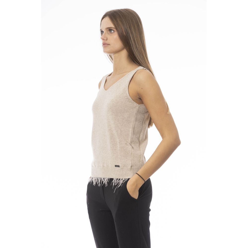 Damen-Top aus beigefarbener Wolle