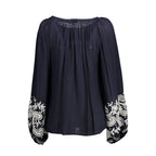 Blaue viskose Damenbluse