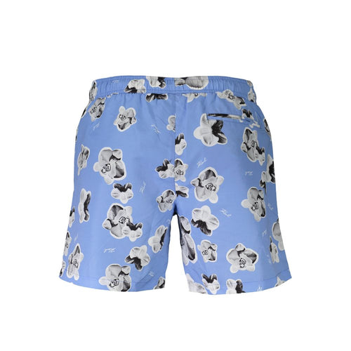 Blue Polyester Men Swim Boxer