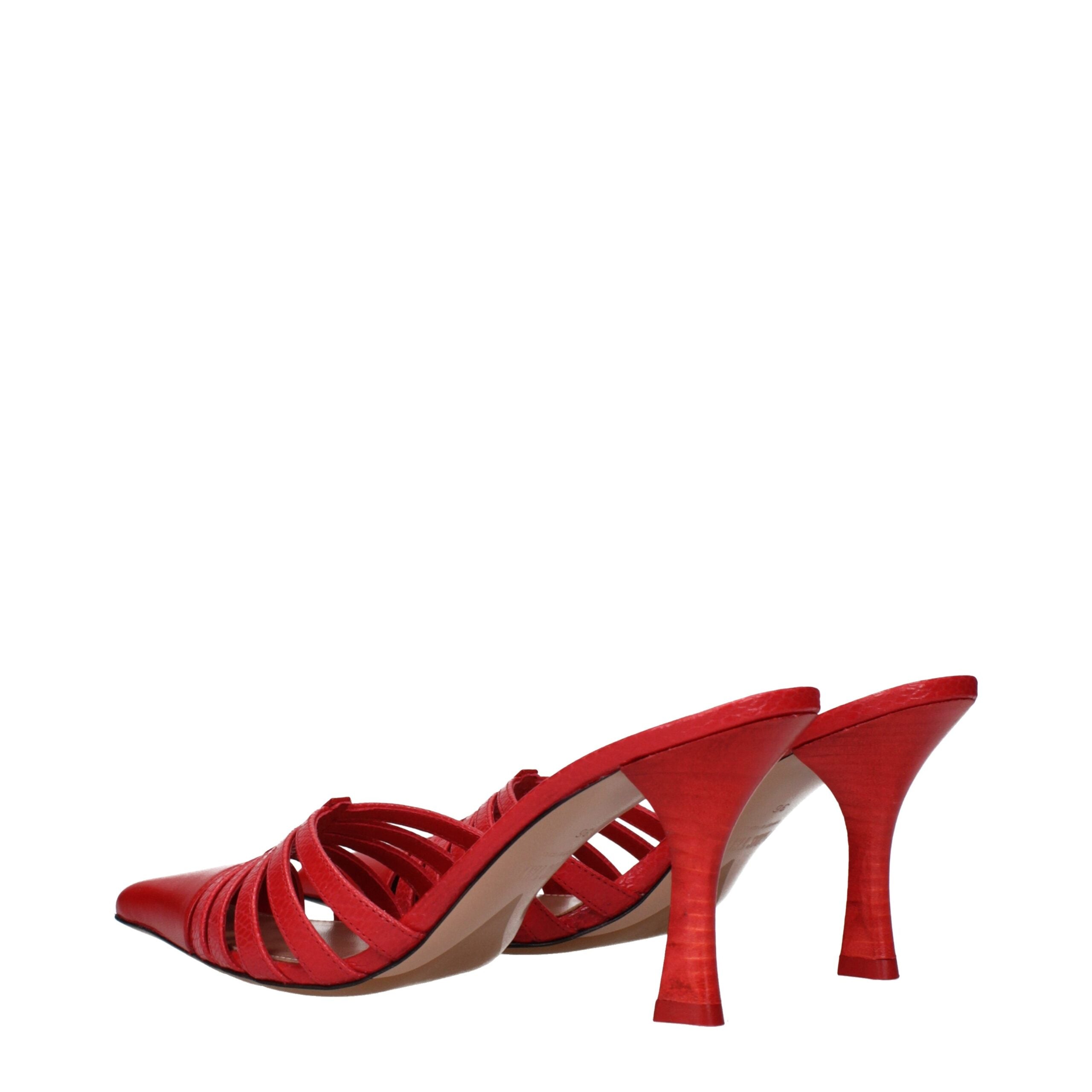 Red Leather Stiletto Heel Sandals