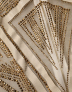 White Beige Mesh Crystal Embellished Sleeveless Jumpsuit