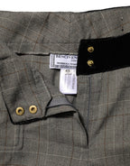 Gray Wool Blend Plaid Straight Leg Velvet Waist Pants