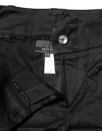 Black Cotton Blend Cropped Straight Leg Pants