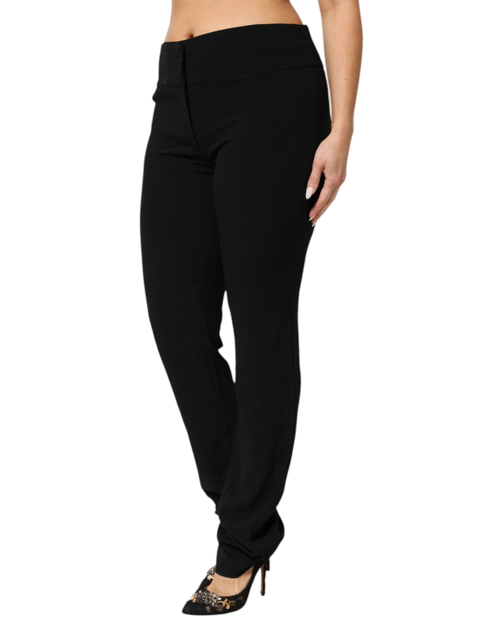 Schwarze Hose aus Viskose-Acetat-Mischung mit geradem Bein und hoher Taille