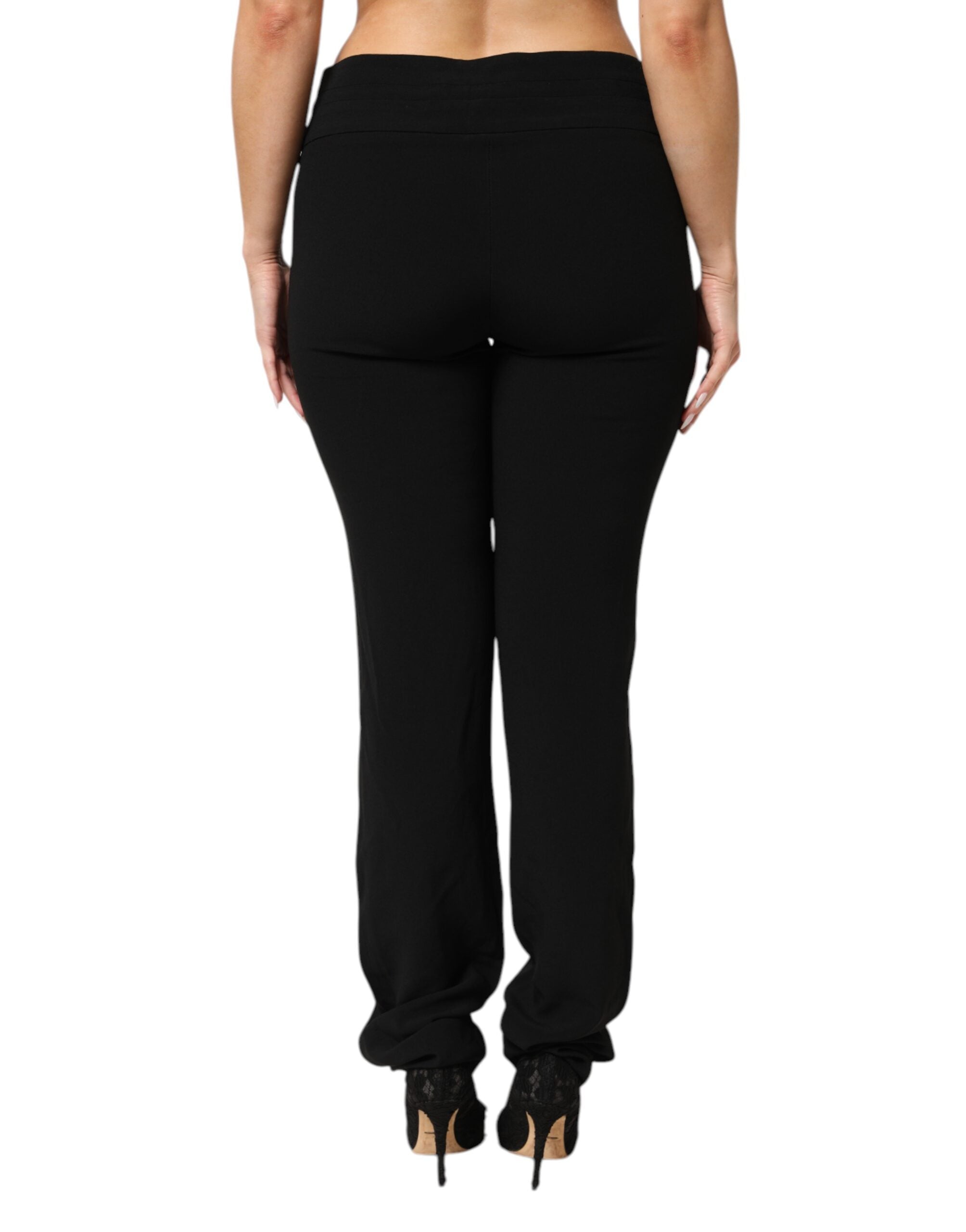 Schwarze Hose aus Viskose-Acetat-Mischung mit geradem Bein und hoher Taille