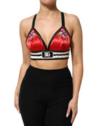 Rotes Satin-Bralette Crop Top mit Blumenstickerei