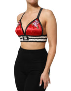 Rotes Satin-Bralette Crop Top mit Blumenstickerei