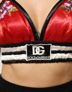 Rotes Satin-Bralette Crop Top mit Blumenstickerei