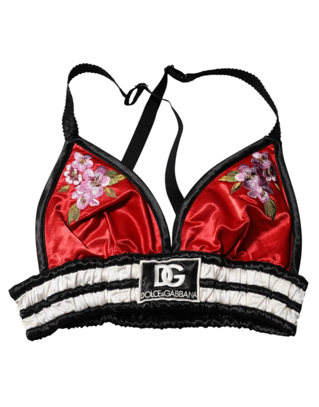 Rotes Satin-Bralette Crop Top mit Blumenstickerei