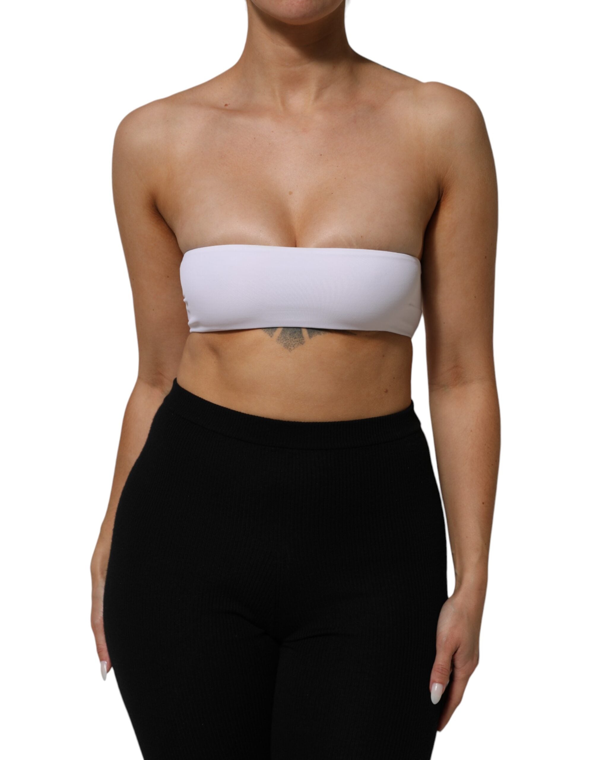 Weißes Bandeau-Oberteil aus Nylonmix, trägerlos