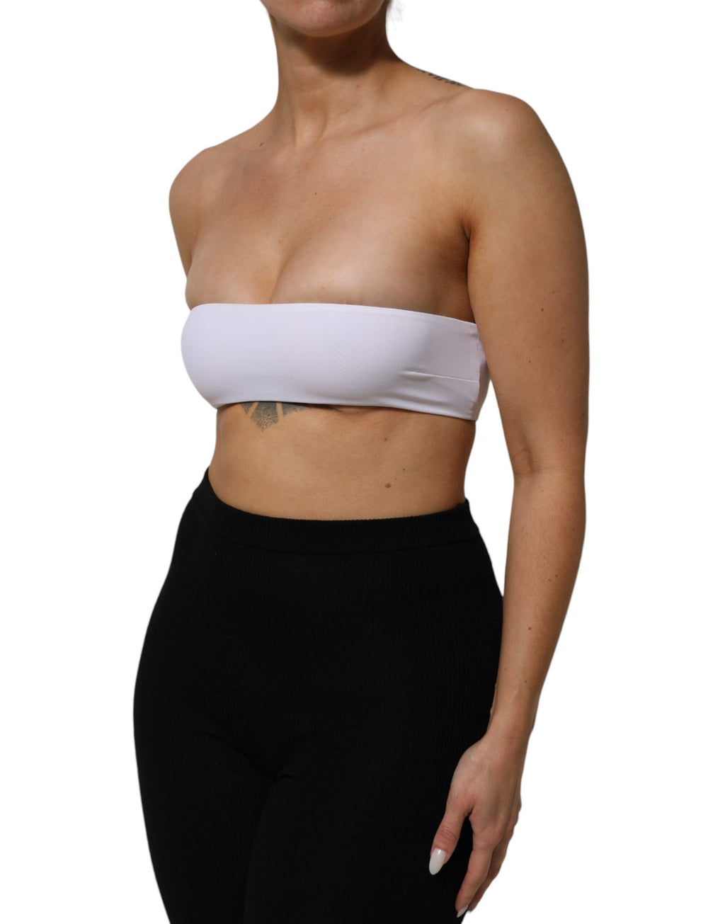 Weißes Bandeau-Oberteil aus Nylonmix, trägerlos